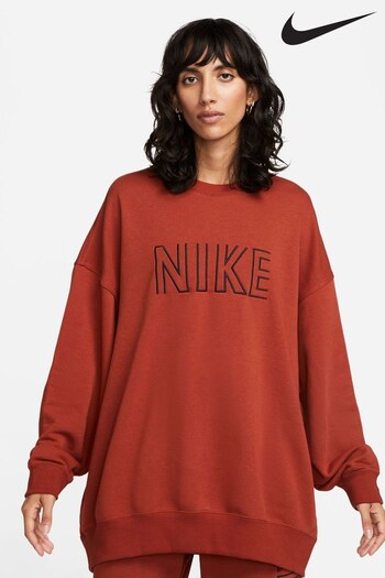 Nike Rust Brown Oversized Embroided Logo Crew Sweatshirt (D60069) | £73