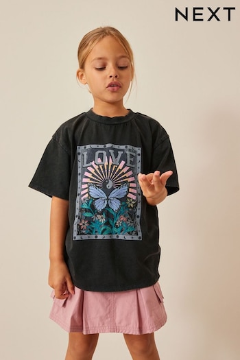 Black Butterfly Acid Wash Graphic T-Shirt (3-16yrs) (D60224) | £10 - £15