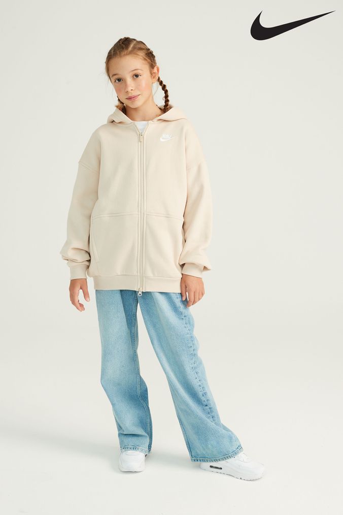 Nike mini swoosh store oversized hoodie in oatmea