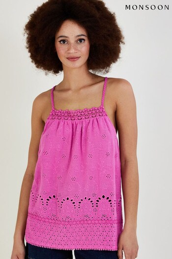 Monsoon Pink Broderie Detail Cami Top (D60340) | £45