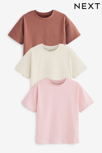 Pink/Ecru/Brown Oversized T-Shirts Linen 3 Pack (3-16yrs) (D60366) | £12 - £18