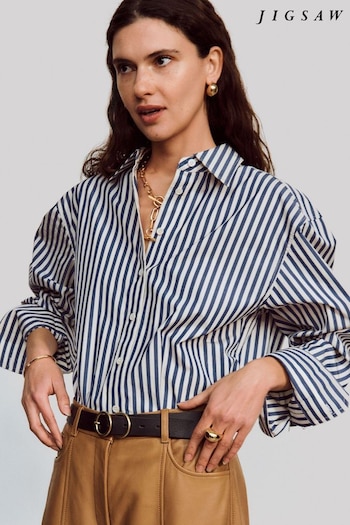 Jigsaw Blue Cotton Poplin Stripe Shirt (D60441) | £115