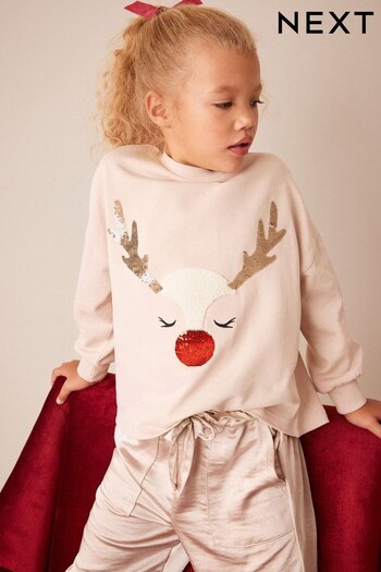 Pink Reindeer Sequin Christmas Long Sleeve T-Shirt (3-16yrs) (D60516) | £12 - £17