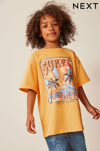 Yellow Sequin Surf Days Oversized T-Shirt (3-16yrs) (D60535) | £12 - £17