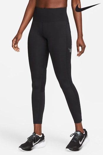 Nike Black Swoosh Fast Mid Rise 7/8 Running Leggings (D60554) | £50