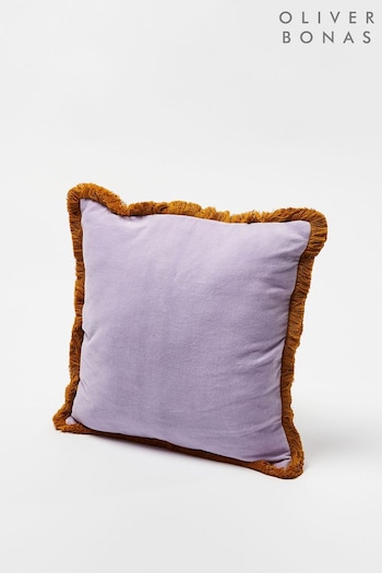 Oliver Bonas Purple Issey Fringed Purple Velvet Cushion Cover (D60575) | £28