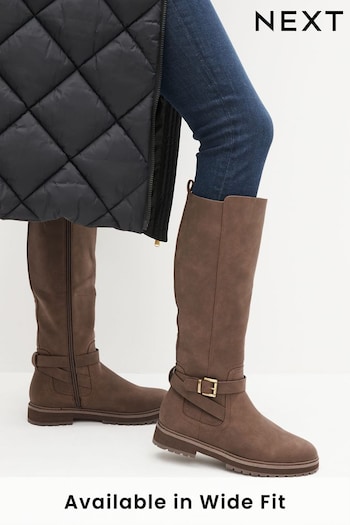 Brown Forever Comfort® Buckle Detail Knee High Boots (D60698) | £59