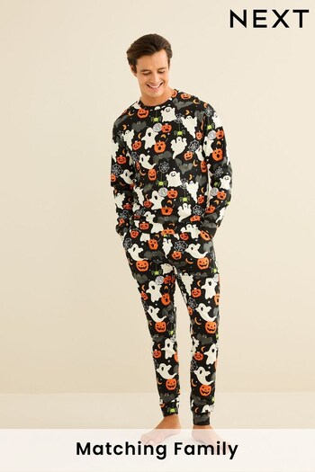 Grey Mens Glow In The Dark Halloween Cotton Pyjamas (D60735) | £34