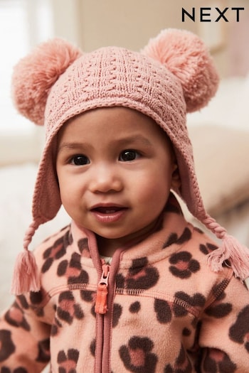 Pink Double Pom Baby Trapper Hat (0mths-2yrs) (D61056) | £7.50