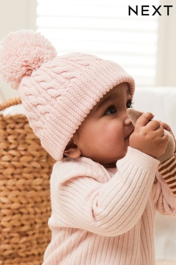 Pink Baby Pom Hat (0mths-2yrs) (D61059) | £6