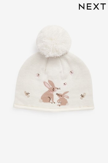 Cream Bunny Pom Baby Hat (0mths-2yrs) (D61061) | £8.50