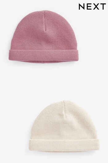 Mink/Pink Baby Knitted Beanie Hat 2 Packs (0mths-2yrs) (D61069) | £10