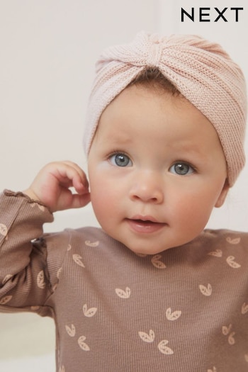 Pink Baby Knitted Turban Hat (0mths-3yrs) (D61070) | £6