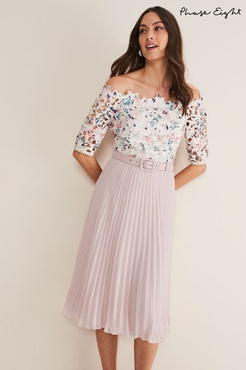 Phase Eight Cream Franky Lace Bardot Pleat Skirt Dress (D61087) | £169
