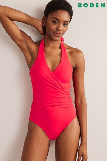 Boden Red Levanzo Ruched Halter Swimsuit (D61128) | £70