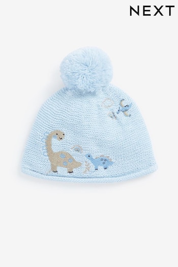 Blue Knitted Pom Dino Hat (0mths-2yrs) (D61169) | £8.50
