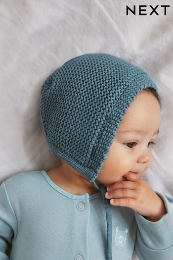 Blue Knitted Bonnet Baby Hat (0mths-2yrs) (D61172) | £6