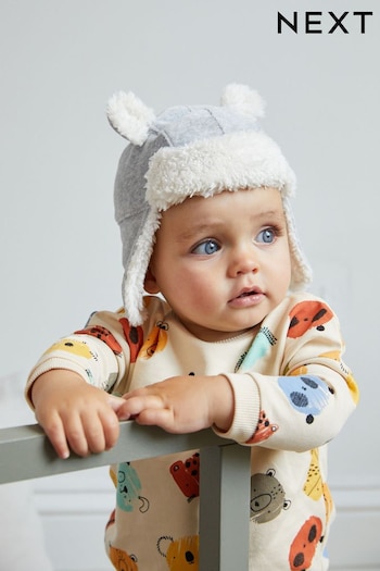 Grey Clsc Borg Trapper Hat (0mths-2yrs) (D61173) | £8