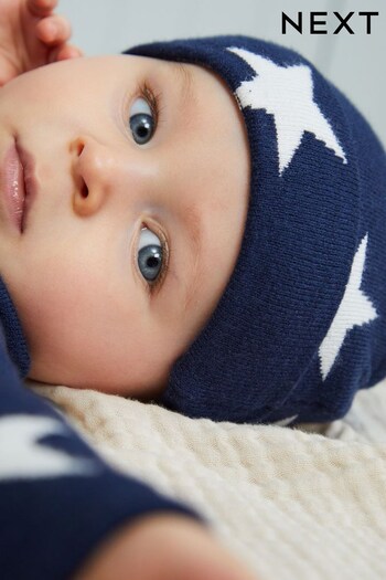 Navy Blue Star Beanie Baby Hat (0mths-2yrs) (D61176) | £6