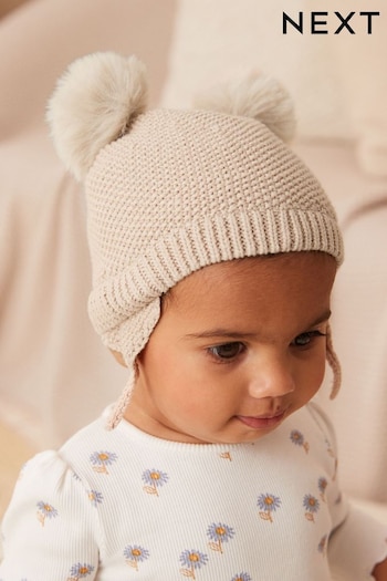 Neutral Knitted Double Pom beim Hat (0mths-2yrs) (D61203) | £7