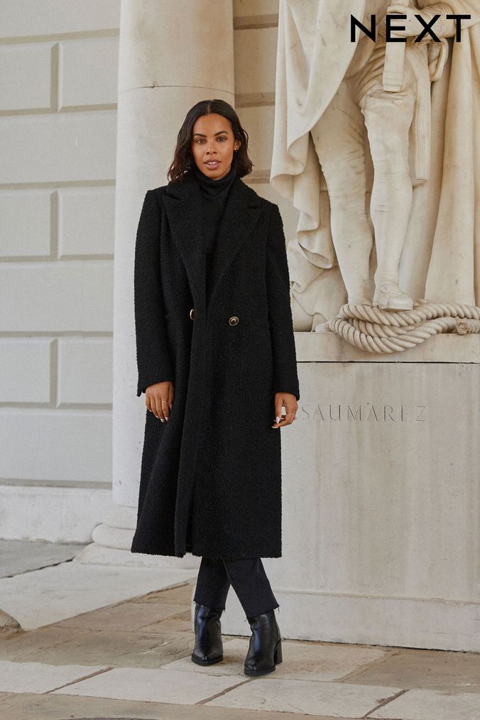 Black Longline Bouclé Coat (D61236) | £80