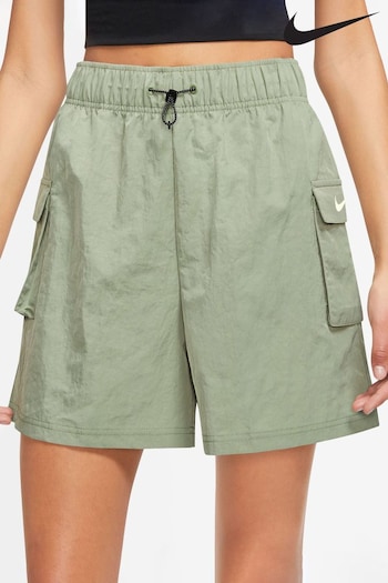 Nike Khaki Green Sportswear Essential Woven High-Rise Shorts (D61252) | £50