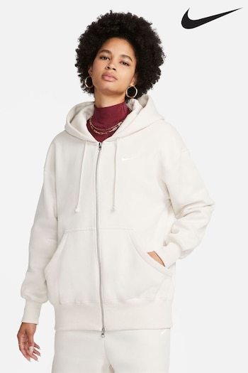 Nike white Ivory Phoenix Fleece Mini Swoosh Oversized Full Zip Hoodie (D61364) | £65