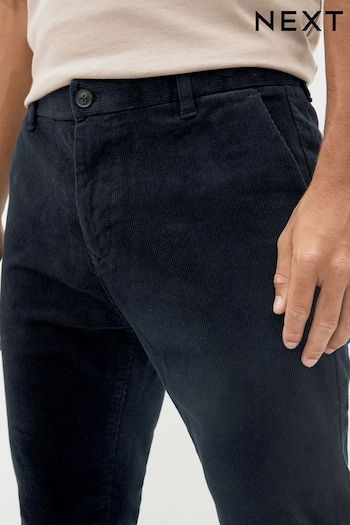 Navy Blue Slim Fit Corduroy Chino Evolve Trousers (D61371) | £30