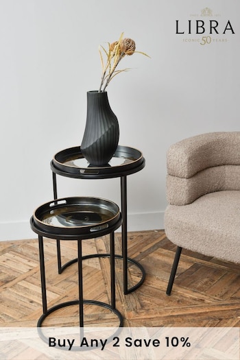 Libra Interiors Black Set Of 2 Gold Swirl Design Tray Tables (D61382) | £275
