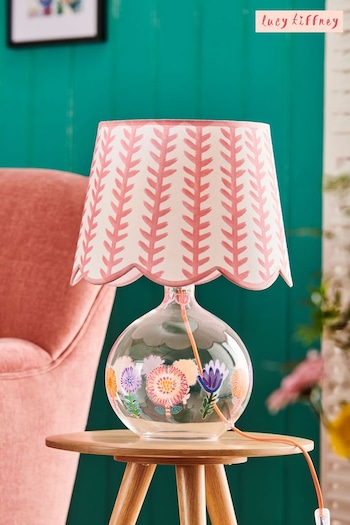 Lucy Tiffney White/Pink Floral Glass Table Lamp (D61588) | £135