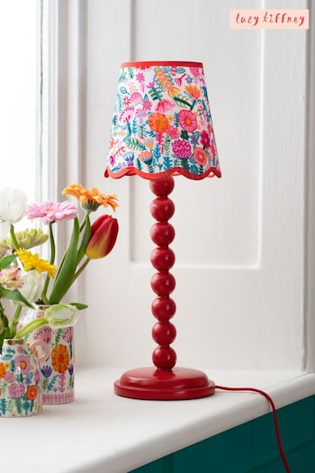Lucy Tiffney Red/Pink Floral Bobbin Table Lamp (D61598) | £70