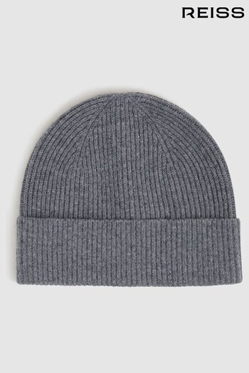 Reiss Charcoal Chaise Merino Wool Ribbed Beanie Hat (D61616) | £48