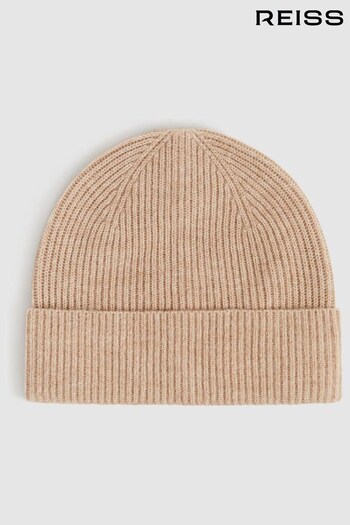 Reiss Camel Chaise Merino Wool Ribbed Beanie Hat (D61618) | £48