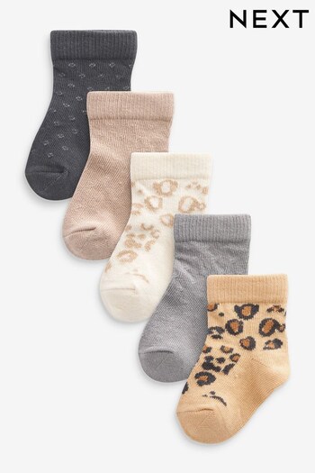 Neutral Animal Print Socks 5 Pack (0mths-2yrs) (D61714) | £6.50