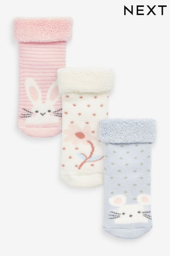Pink/Blue Bunny Toweling Baby Socks 3 Pack (0mths-2yrs) (D61718) | £5.50
