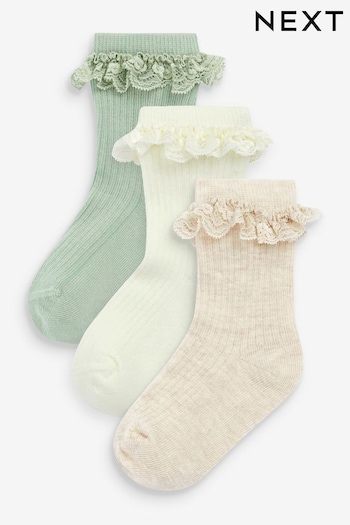 Sage Green 3 Pack Lace Trim Baby Socks (0mths-2yrs) (D61719) | £5.50