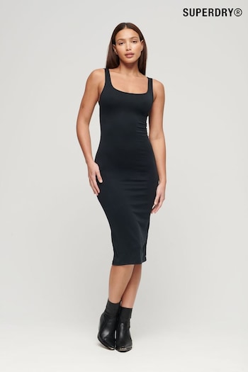 Superdry Black Square Neck Jersey Midi Mom Dress (D61725) | £45