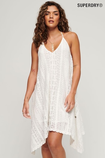 Superdry White Vintage All Lace Midi Dress Jeanerica (D61726) | £75