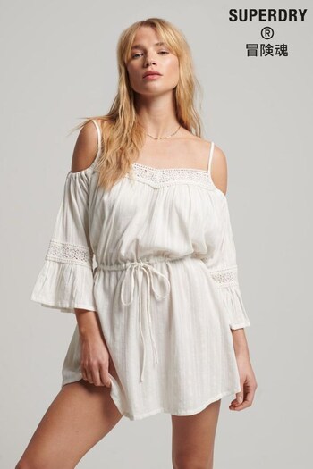 Superdry White Vintage Cold Shoulder Mini Dress (D61728) | £55