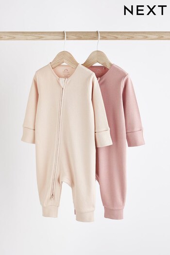Pink Footless Rib Zip Sleepsuits 2 Pack (0-3yrs) (D61963) | £15 - £17
