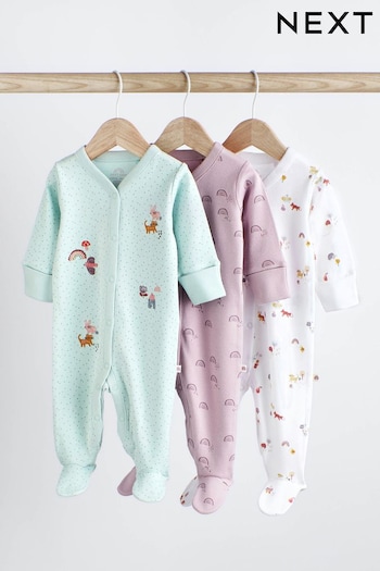 Mint Green Cotton Baby Sleepsuits 3 Pack (0-2yrs) (D61969) | £20 - £22