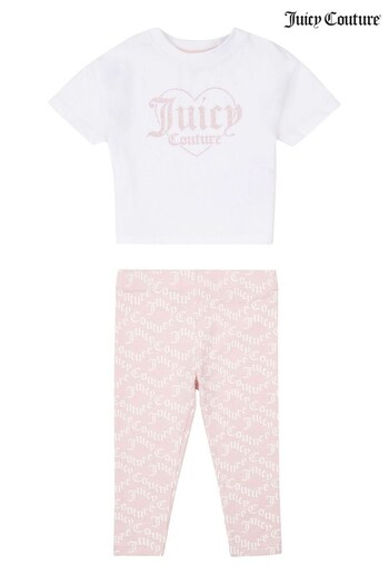 Juicy Couture Girls White Glitter Print T-Shirt And Legging Set (D62530) | £35