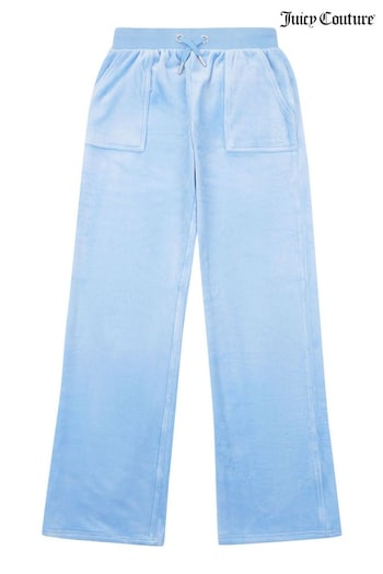 Juicy Couture Girls Blue Velour Patch Pocket Joggers (D62761) | £70 - £84