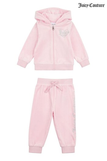 Juicy Couture Baby Pink Velour Zip Through Hoodie Boys And Jogger Set (D62806) | £60