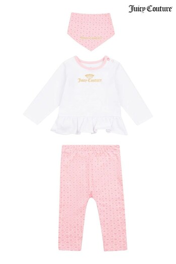 Juicy Couture Baby White Long Sleeve Ruffle T-Shirt And Legging Bib Set (D62814) | £35