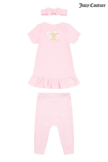 Juicy Couture Baby Pink Velour Dress, Leggings And Bow Set (D62817) | £35