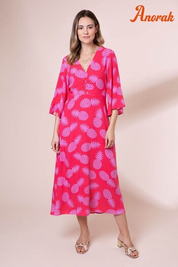 Anorak Pink Pineapples EcoVero Erin Midi Dress (D62884) | £99
