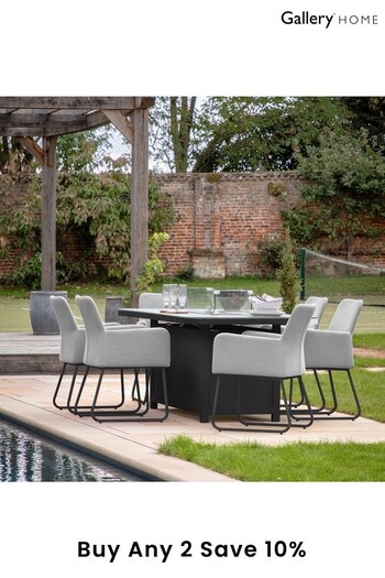 Gallery Home Slate Grey Garden Ashbourne 6 Seater Dining Set with Fire Pit (D62917) | £4,500