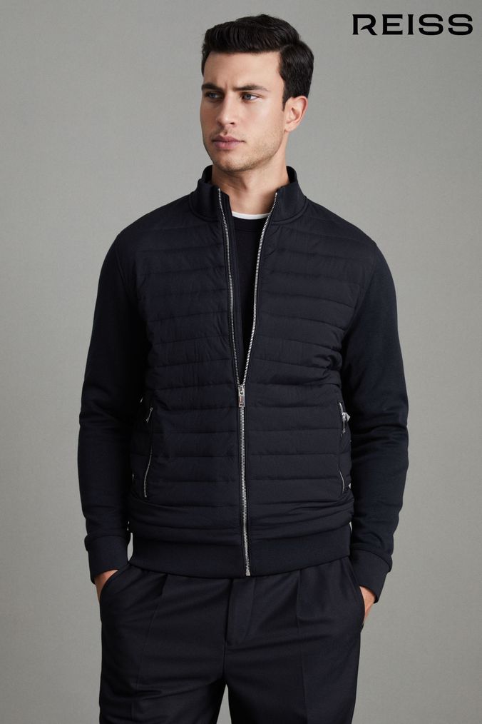 Reiss Navy Flintoff Quilted Hybrid Jacket (D62919) | £168