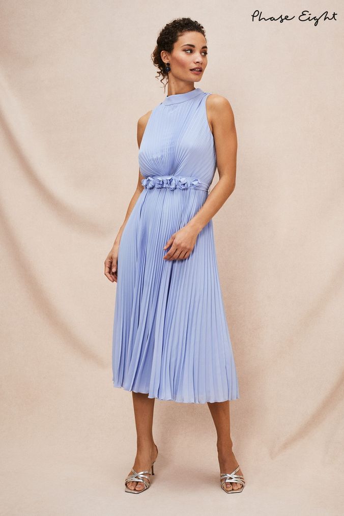Light blue cheap midi bridesmaid dress